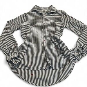 beachlunchlounge Collection Striped Red Heart Button Down Shirt Top Womens S